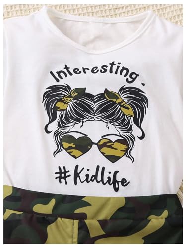 41lIF5sIbTL.jpg Girl's 2 Piece Outfits Letter Graphic Print Short Sleeve T-Shirt and Camo Print Cargo Skirt Set