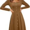 Women 2024 Fall Dress Long Sleeve Holiday Outfits Square Neck Casual Winter Ribbed Knit Dresses Trendy