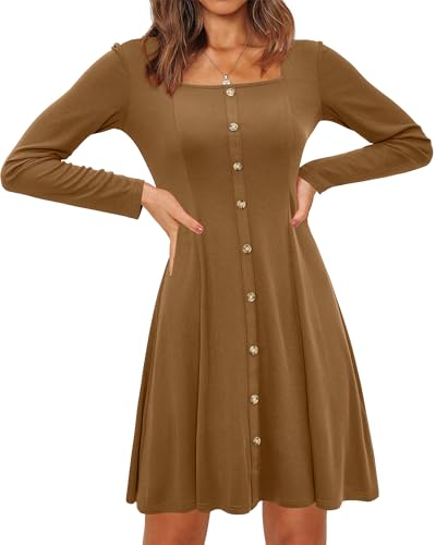 Women 2024 Fall Dress Long Sleeve Holiday Outfits Square Neck Casual Winter Ribbed Knit Dresses Trendy