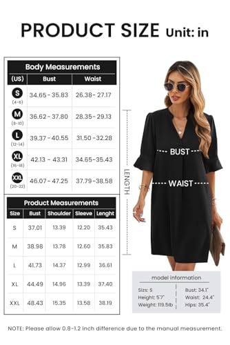 Shift Dress for Women V Neck Short Sleeves Solid Color Casual Flowy Summer Dresses(S-2XL)