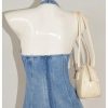Women's Bow Halter Mini Jean Dress Lace Trim Sleeveless Backless Denim Dresses