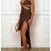 Women's Cut Out Halter Bodycon Dress Backless Side Slit Prom Long Dresses
