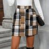 Women's Plaid Patchwork Zipper Front High Waist Mini Skirt with 2 Pockets