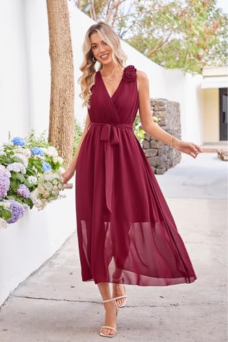 Womens 2025 Summer Wedding Guest Bridesmaid V Neck Sleeveless Long Formal Evening Party Maxi Dress