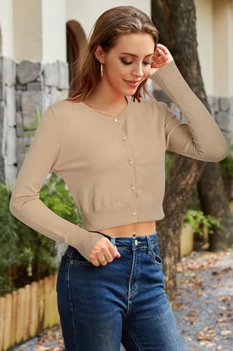 Cropped Cardigan Sweaters for Women 2025 Crew Neck Button Down Open Front Knit Bolero Shrugs