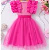 Toddler Girl's Bow Ruffle Cap Sleeve Mesh Dress Birthday Party Belted Swing Dresses