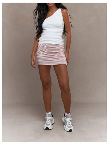 Women's Striped Bodycon Mini Skirt Athletic Workout Skorts Shorts