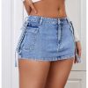 Women's Low Rise Button Stretch Y2k Bodycon Mini Denim Skirt with Pockets