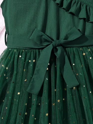 41pAdt-UOrL.jpg Girl's V Neck Ruffle Sleeve A Line Dress High Waist Mesh Tulle Dress
