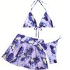 41pCybN8xSL.jpg Women's 3 Piece Halter Triangle Bikini Marble Print Swimsuits and Coverup Skirt