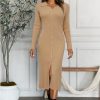 41pSJGI6i6L.jpg Womens Sweater Dress Fall Teacher Oufits 2025 Long Sleeve Business Casual Bodycon Split Ribbed Knit Midi Dresses