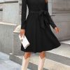 Womens 2025 Fall Dresses Teacher Church Business Casual Work Outfits Knit Midi Sweater Pockets Belt Dress