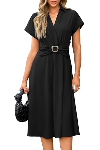 41qOiLzCcBL.jpg Womens Wear to Work Teacher Business Casual Dress Funeral Midi Dresses Button Down Office Clothes with Pockets