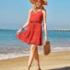 Women's 2025 Summer Dress Spaghetti Strap Casual Boho Beach Vacation Outfits Drawstring Ruffle Hem Sundress Trendy