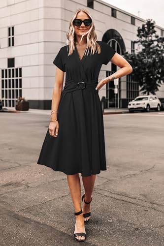 41qehg2rgfL.jpg Womens Wear to Work Teacher Business Casual Dress Funeral Midi Dresses Button Down Office Clothes with Pockets
