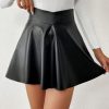 41rEIARvamL.jpg Women's Faux PU Leather Skirt High Waisted A Line Skater Mini Skirts