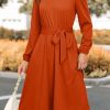41rSfAblGL.jpg Womens Long Sleeve Casual Dresses 2025 Business Work Teacher Fall Church Belted A Line Flowy Midi Dress