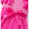 Toddler Girl's Bow Ruffle Cap Sleeve Mesh Dress Birthday Party Belted Swing Dresses