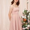 41sRWcuhiZL.jpg Girl's Appliques Mesh Puff Sleeve Square Neck Ruffle Hem Dress