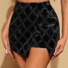 Women's Rhinestone Wrap Velvet Hign Waist Skorts Asymmetrical Hem Party Club Skirt Shorts