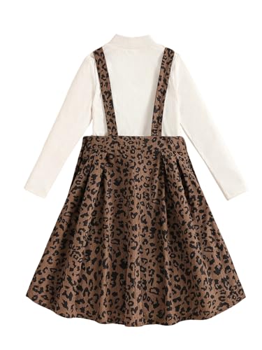 41t-q7wRxEL.jpg Girl's Leopard Print Corduroy Pinafore Dress Sleeveless Short Overall Dresses