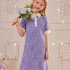 41tPfvCH4hL.jpg Girl's Pearls Trim Tweed Contrast Collar Button Front Short Sleeve Casual Dress