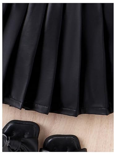 41tju8u2oLL.jpg Toddler Girl's 2 Piece Outfits Button Collar Tank Top Pleated Pu Leather Aline Skirt Set
