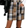 Women's Plaid Patchwork Zipper Front High Waist Mini Skirt with 2 Pockets