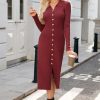 41uw8FJaQkL.jpg Womens Sweater Dress Fall Teacher Oufits 2025 Long Sleeve Business Casual Bodycon Split Ribbed Knit Midi Dresses