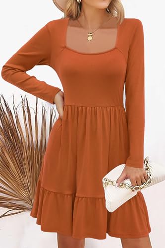 Long Sleeve Casual Womens Fall Dresses Modest Church Teacher Work Babydoll Boho Sundress 2025 with Pockets