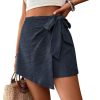 41vE7LV4z0L.jpg Women's Summer Mini Wrap Shorts Knot High Waist Belted Skorts Zipper Casual Loose Skirt