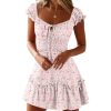 41vEuG25OJL.jpg Womens Summer Ruffle Sleeve Sweetheart Neckline Printing Dress Mini Dresses