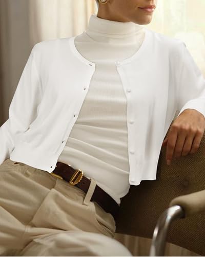 41vJKYxYBhL.jpg Newshows Cropped Cardigan Sweaters for Women 2025 Crew Neck Button Down Open Front Knit Bolero Shrugs
