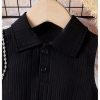 41w48ETJWZL.jpg Toddler Girl's 2 Piece Outfits Button Collar Tank Top Pleated Pu Leather Aline Skirt Set