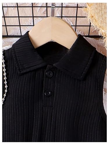 41w48ETJWZL.jpg Toddler Girl's 2 Piece Outfits Button Collar Tank Top Pleated Pu Leather Aline Skirt Set
