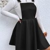 Women's Plus Size PU Leather Overalls Sleeveless Flare Hem Solid Pinafore Dress