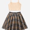 41wZS6XA2rL.jpg Girl's 2 Piece Outfits Cartoon Print Cami Top and Plaid Skater Skirt Set