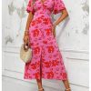 41wyOePvnML.jpg Women's Floral Print V Neck Ruffle Short Sleeve Dress Split A Line Long Dresses