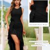 Summer Wedding Guest Mesh Dresses Cocktail Formal Bodycon Ruffle Party High Low Dress