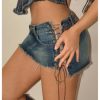 41yAcJV4c0L.jpg Women's Lace Up Side Bodycon Denim Mini Skirt Y2k Low Rise Frayed Hem Jean Skirts