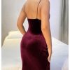 41yqgeyKs4L.jpg Women's Cowl Neck Bodycon Cami Dress Spaghetti Strap Party Cocktail Midi Velvet Dress