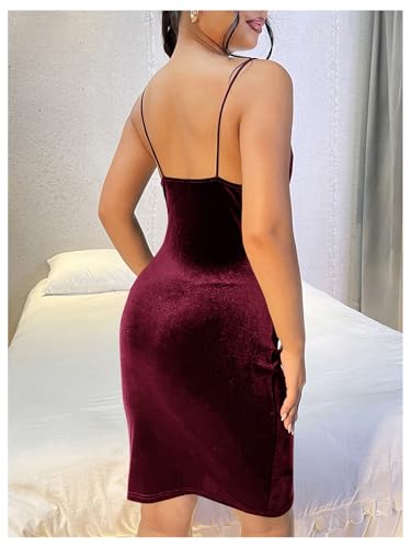 41yqgeyKs4L.jpg Women's Cowl Neck Bodycon Cami Dress Spaghetti Strap Party Cocktail Midi Velvet Dress