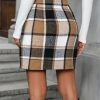 Women's Plaid Patchwork Zipper Front High Waist Mini Skirt with 2 Pockets