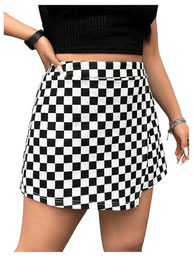 41yxGUCHL8L.jpg Women's Plus Size Plaid Checkered Skorts Elastic Waist Wrap Asymmetrical Skirt Shorts
