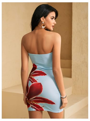 41zTTEVoUTL.jpg Women's Floral Print Mini Tube Dress Summer Strapless Sleeveless Bodycon Dresses
