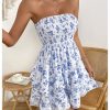 Women's Floral Print Ruffle Hem Tiered Layer Backless Shirred Tube A Line Dress
