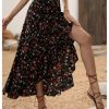 Women's Boho Floral Print Ruffle Maxi Skirt High Waisted Split Long Skirts