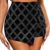 Women's Rhinestone Wrap Velvet Hign Waist Skorts Asymmetrical Hem Party Club Skirt Shorts