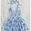 Women's Floral Layered Ruffle Halter Mini Dress Lace Up Tie Backless Deep V Neck A Line Dresses