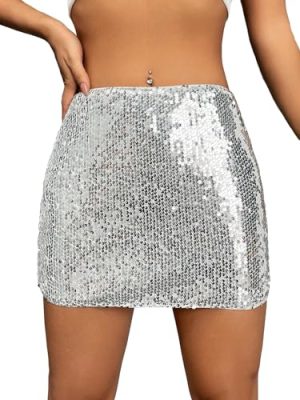 Women's Sequin Low Waist Cocktail Party Club Stretch Bodycon Mini Skirt